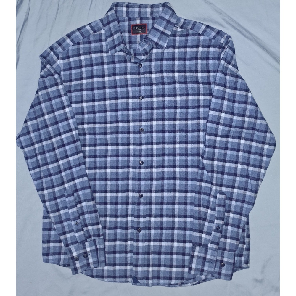 Untuckit Flannel Shirt Mens Large Blue Plaid Calyse Button Up Casual Preppy